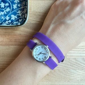 Aeropostale double wrap purple strap silver tone fashion watch NEW BATTERY